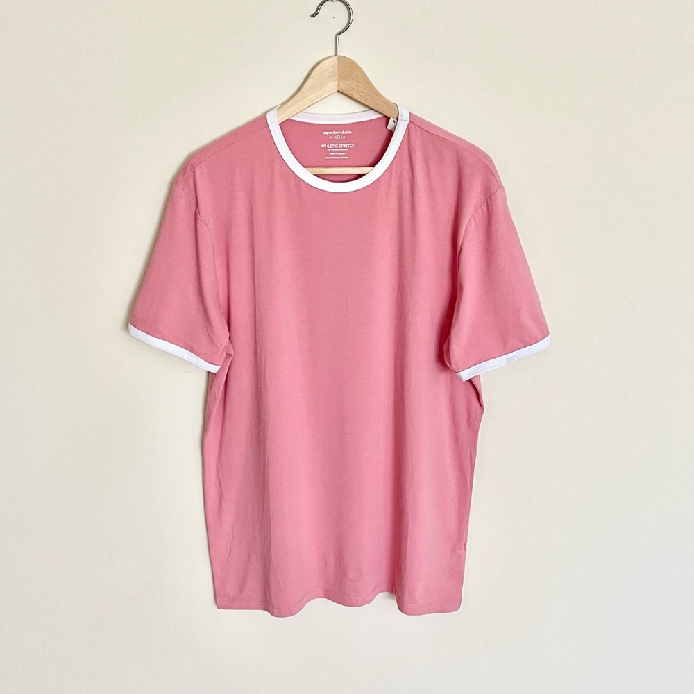 NEW Paper Denim & Cloth Athletic Stretch Pink Ringer T Shirt Adult size Large